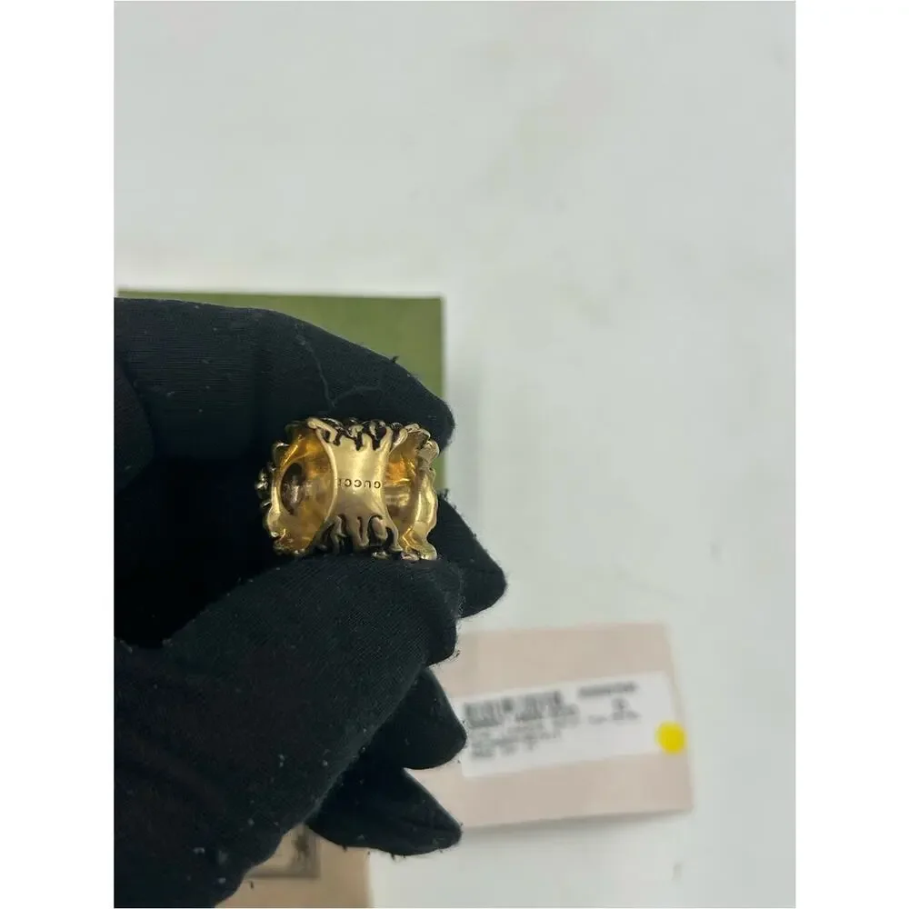 Unisex Gucci, iconic Lionhead ring gold tone brass finish size 6, made Italy